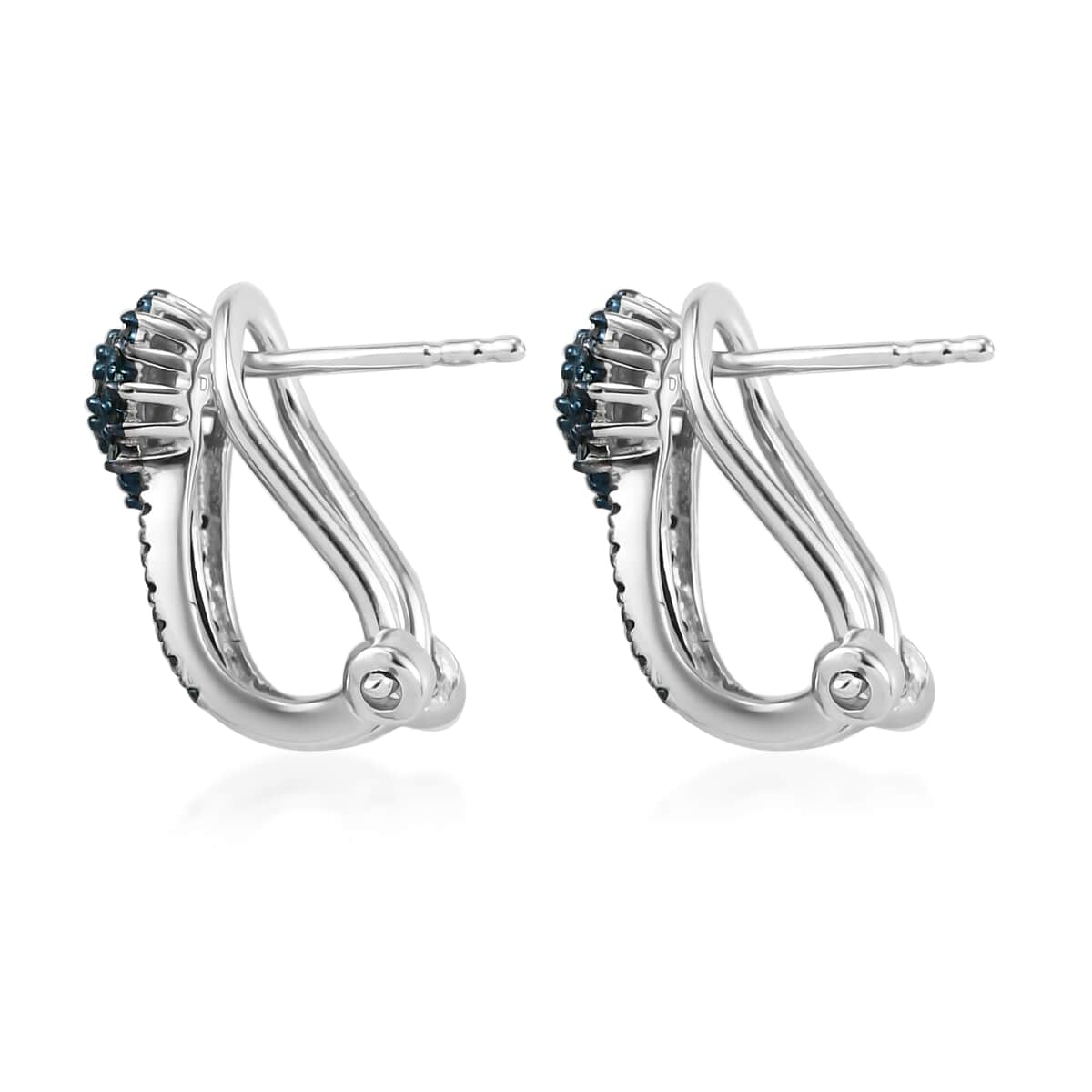 Blue Diamond Latch Back Earring in Rhodium and Platinum Over Sterling Silver 0.50 ctw image number 3