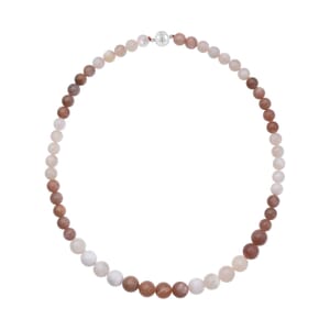 Multi Moonstone Beaded Necklace 20 Inches in Rhodium Over Sterling Silver 260.00 ctw