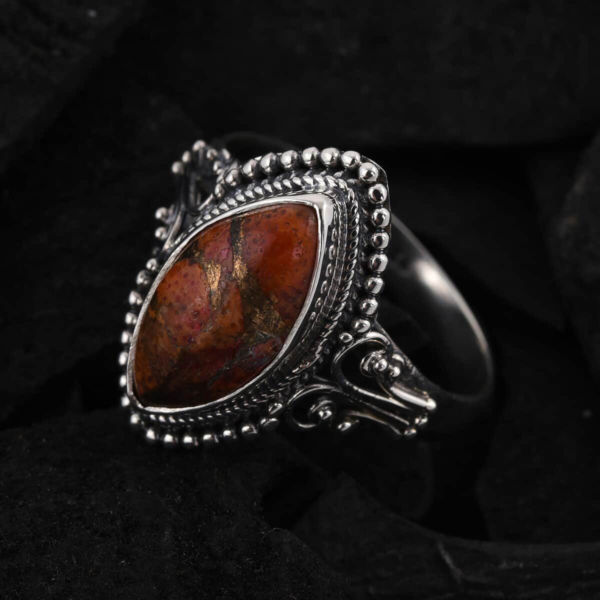 BALI LEGACY Mojave Orange Turquoise Ring in Sterling Silver (Size 10.0) 3.50 ctw image number 1