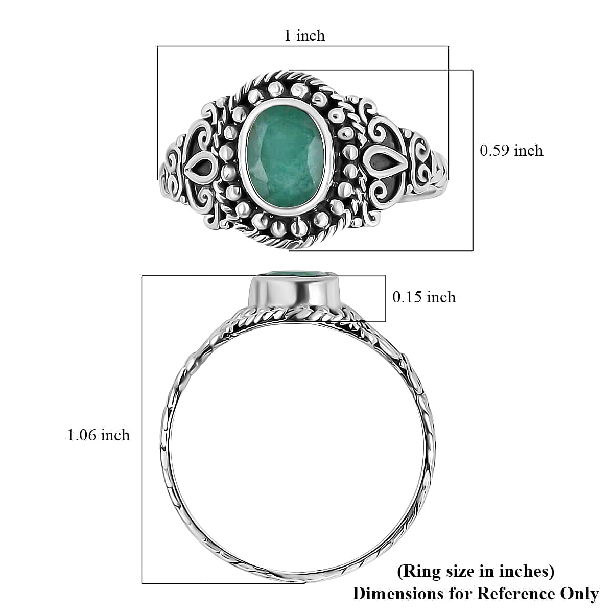 Bali Legacy Socoto Emerald Ring, Emerald Solitaire Ring, Sterling Silver Ring, Birthday Gift For Her, Engagement Ring 1.15 ctw (Size 7) image number 5