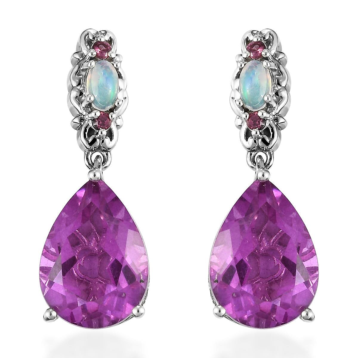Patroke Quartz (Triplet) and Multi Gemstone 11.25 ctw Drop Earrings in Platinum Over Sterling Silver