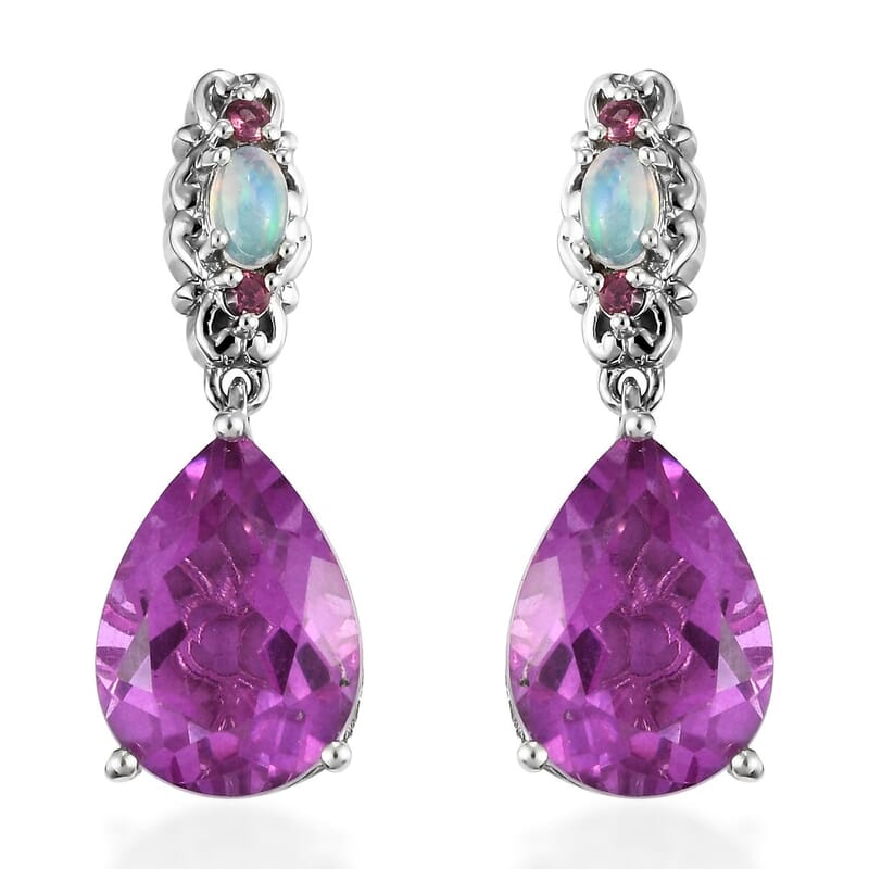 Patroke Quartz (Triplet) and Multi Gemstone 11.25 ctw Drop Earrings in Platinum Over Sterling Silver