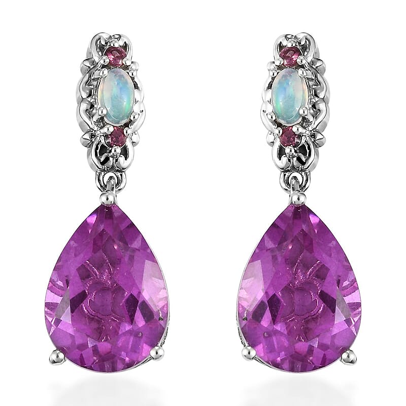 Patroke Quartz (Triplet) and Multi Gemstone 11.25 ctw Drop Earrings in Platinum Over Sterling Silver
