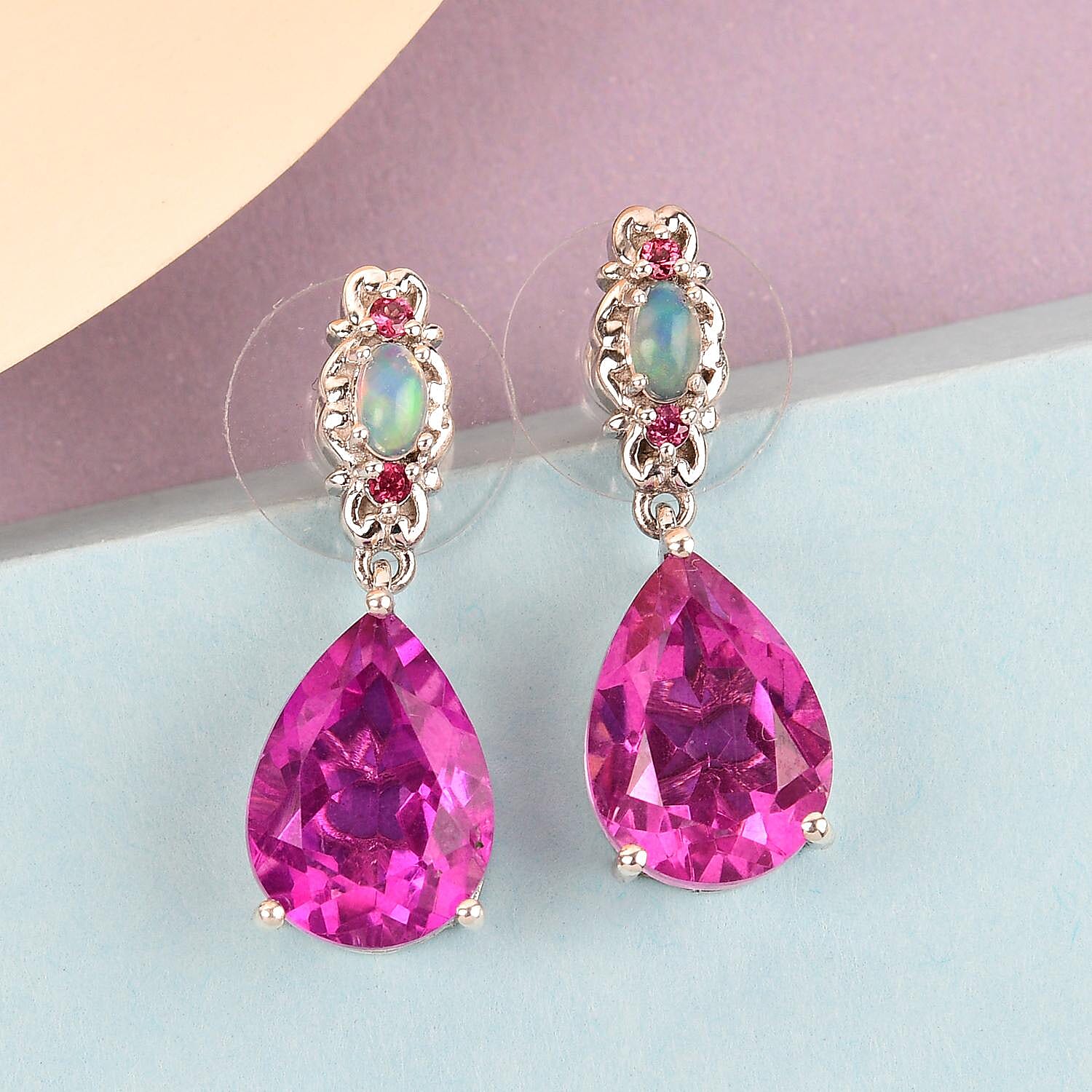 Patroke Quartz (Triplet) and Multi Gemstone 11.25 ctw Drop Earrings in Platinum Over Sterling Silver