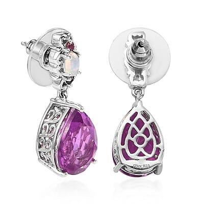 Patroke Quartz (Triplet) and Multi Gemstone 11.25 ctw Drop Earrings in Platinum Over Sterling Silver