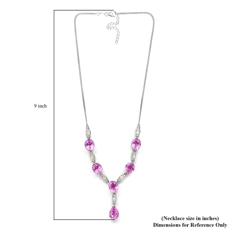 Patroke Quartz (Triplet), Ethiopian Welo Opal and White Zircon Station Necklace 18-20 Inches in Platinum Over Sterling Silver 33.25 ctw