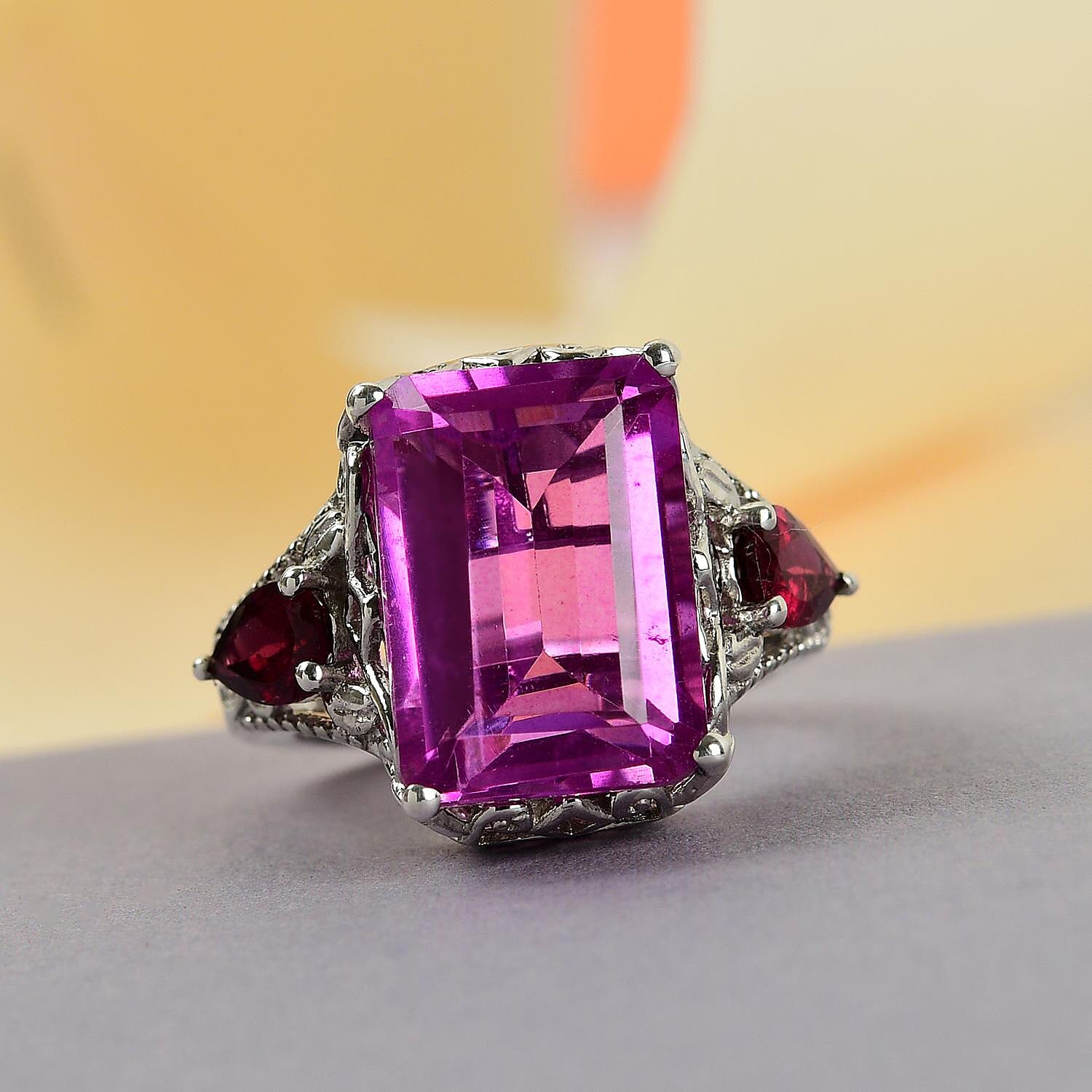 Patroke Quartz and Orissa Rhodolite Garnet Ring in Platinum Over Sterling Silver (Size 5.0) 9.40 ctw