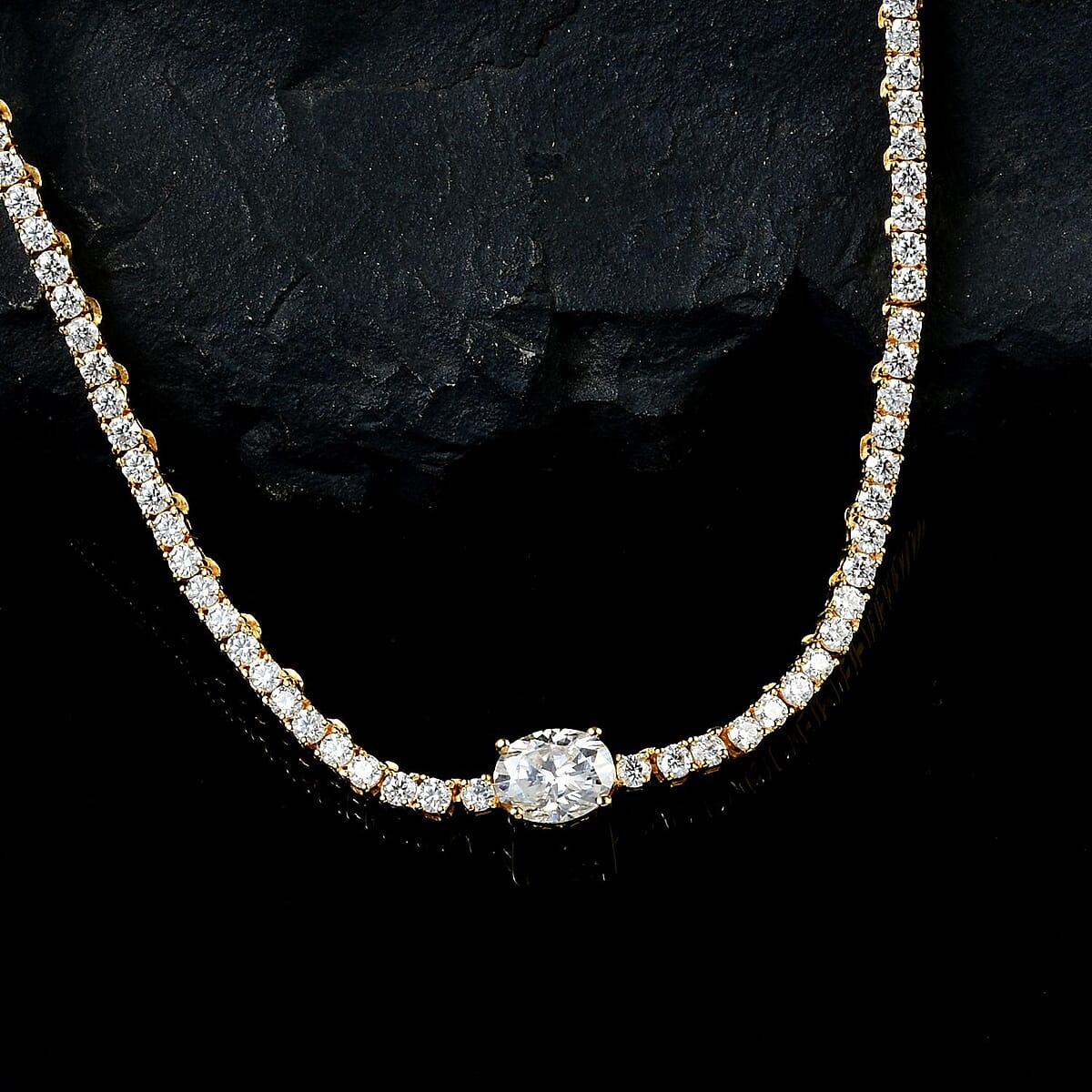 Moissanite Tennis Necklace 18 Inches in Vermeil Yellow Gold Over Sterling Silver 10.65 Grams 6.40 ctw image number 1