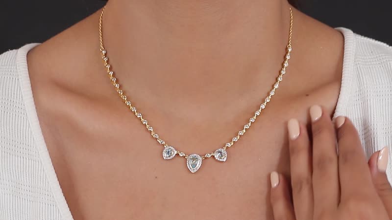 Mangoro Aquamarine and Natural White Zircon Tear Drop Necklace 18 Inches in Vermeil YG Over Sterling Silver 3.65 ctw