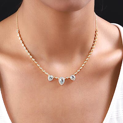 Mangoro Aquamarine and Natural White Zircon Tear Drop Necklace 18 Inches in Vermeil YG Over Sterling Silver 3.65 ctw