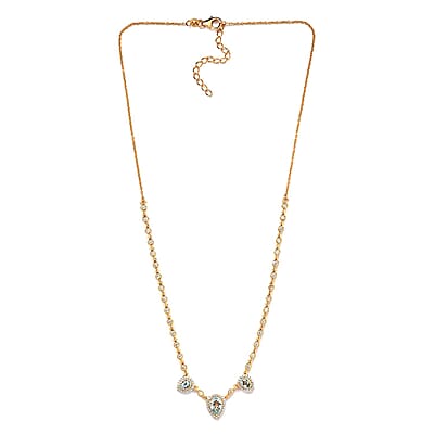 Mangoro Aquamarine and Natural White Zircon Tear Drop Necklace 18 Inches in Vermeil YG Over Sterling Silver 3.65 ctw