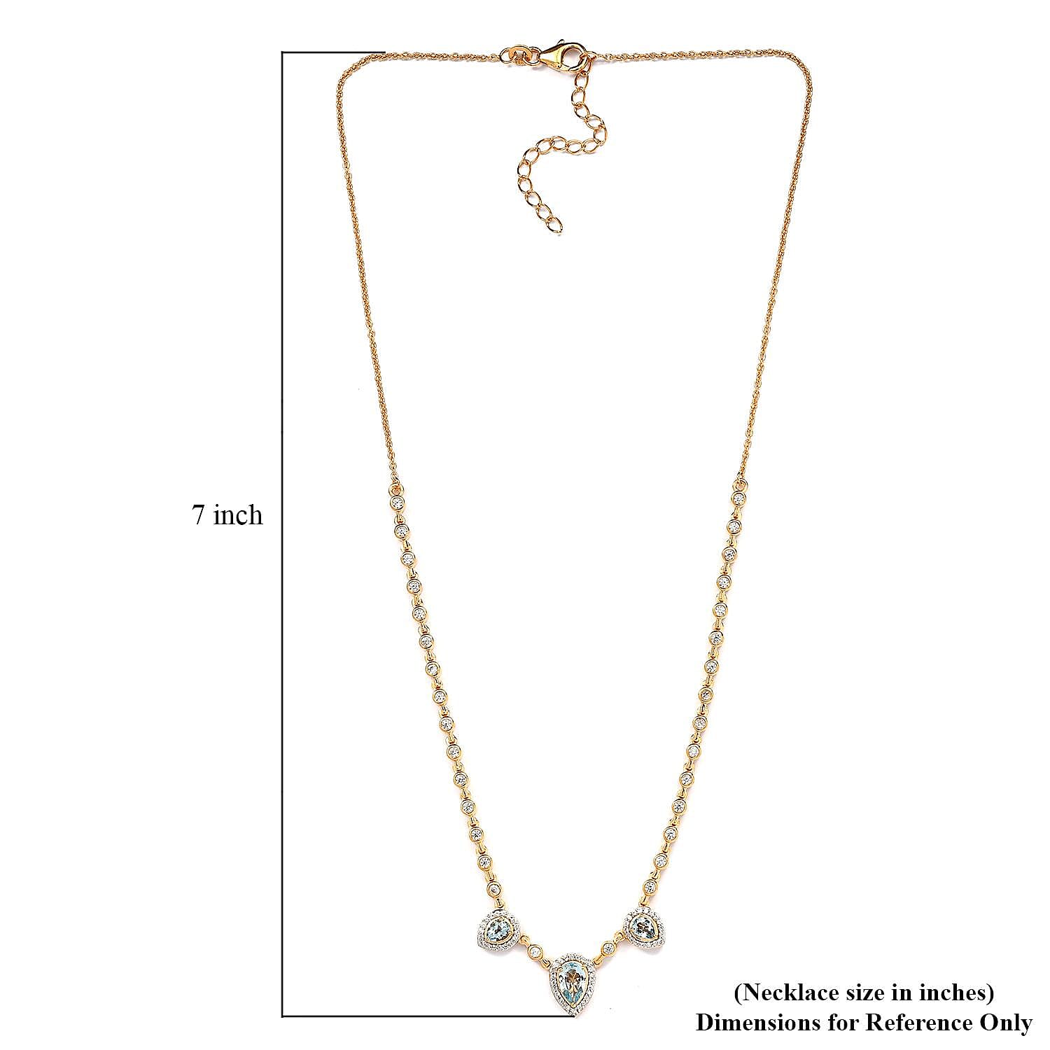 Mangoro Aquamarine and Natural White Zircon Tear Drop Necklace 18 Inches in Vermeil YG Over Sterling Silver 3.65 ctw