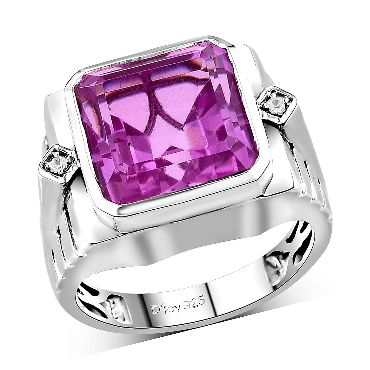 Patroke Quartz and Natural White Zircon Men's Ring in Platinum Over Sterling Silver (Size 9.0) 10.75 Grams 14.75 ctw