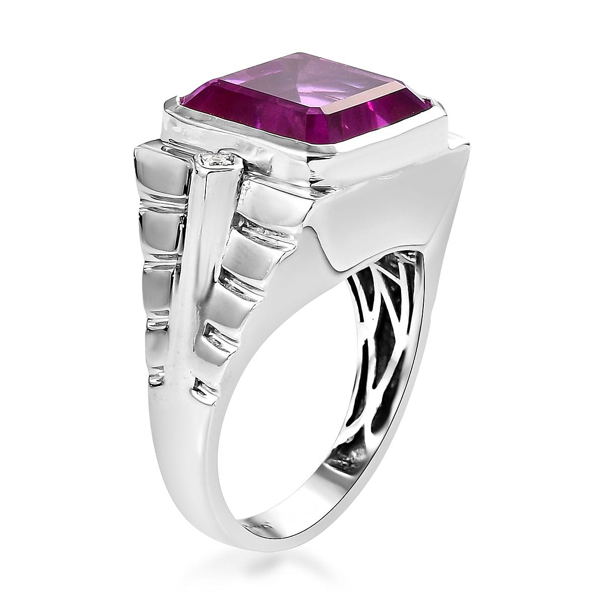 Patroke Quartz and Natural White Zircon Men's Ring in Platinum Over Sterling Silver (Size 9.0) 10.75 Grams 14.75 ctw