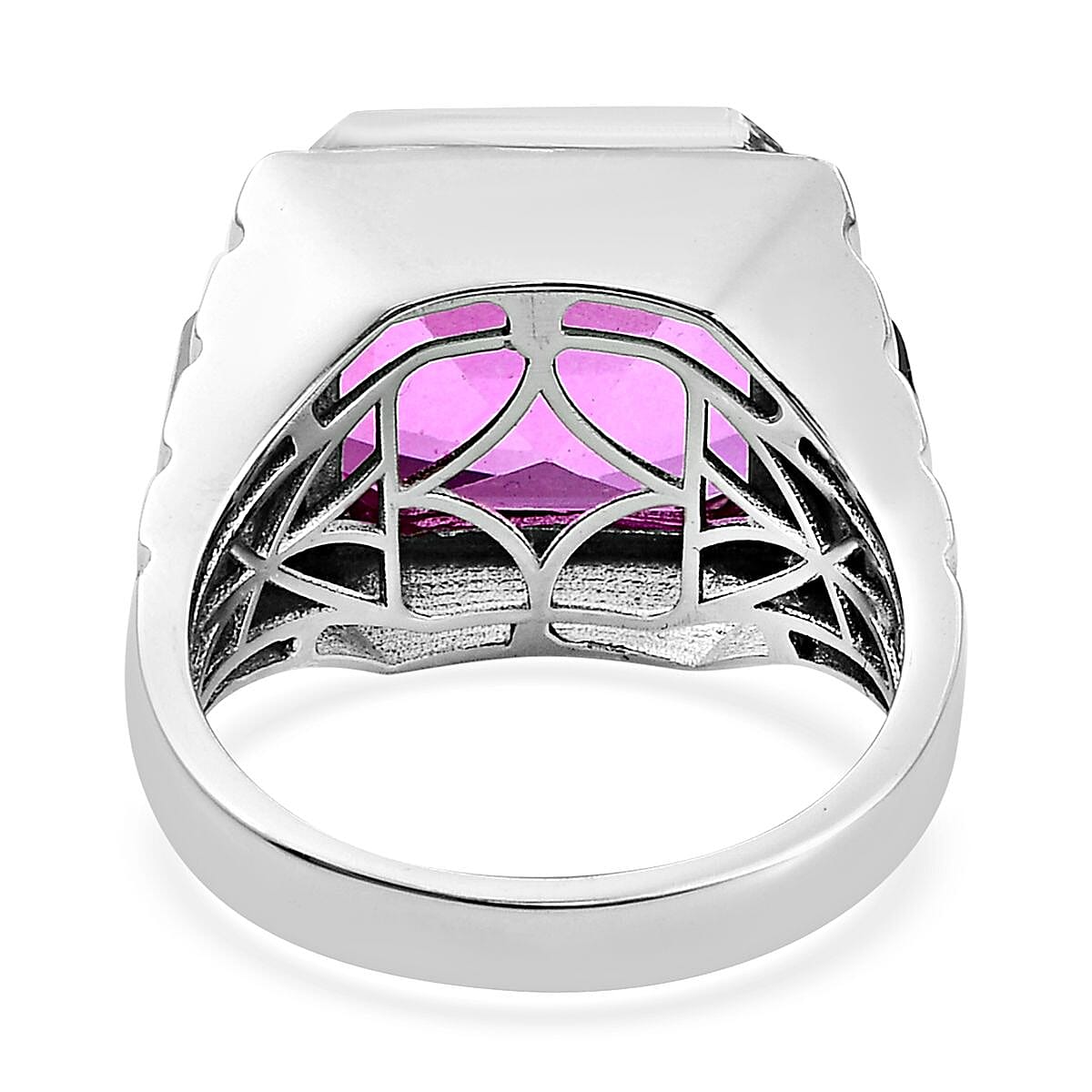 Patroke Quartz and Natural White Zircon Men's Ring in Platinum Over Sterling Silver (Size 9.0) 10.75 Grams 14.75 ctw