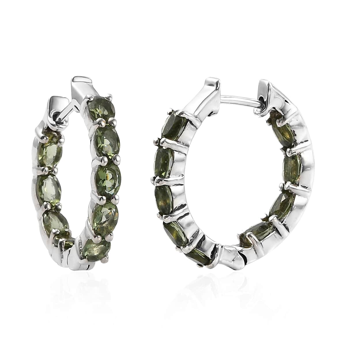 AAA Bohemian Moldavite Inside Out Hoop Earrings in Platinum Over Sterling Silver 2.50 ctw image number 0