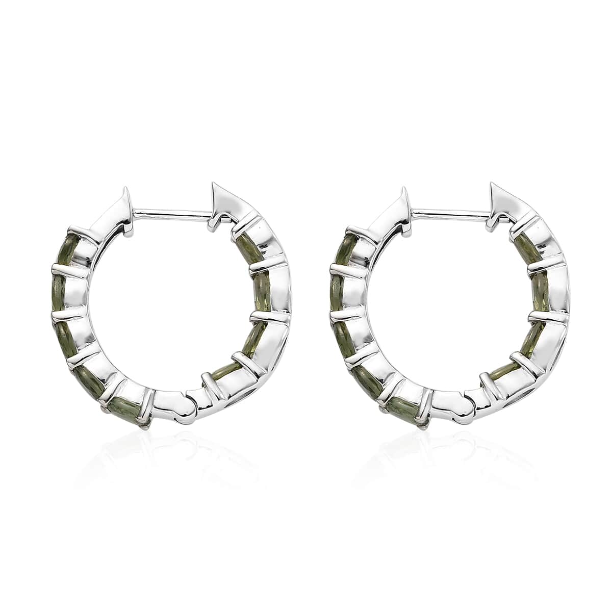 AAA Bohemian Moldavite Inside Out Hoop Earrings in Platinum Over Sterling Silver 2.50 ctw image number 3