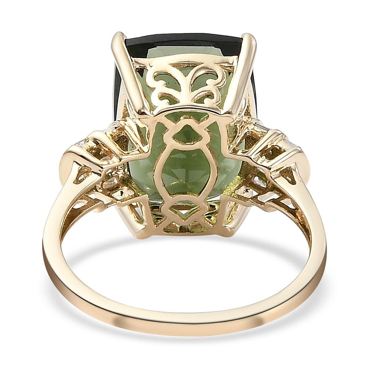 Luxoro 10K Yellow Gold AAA Bohemian Moldavite and Diamond Ring (Size 9.0) 2.50 Grams 6.00 ctw image number 4