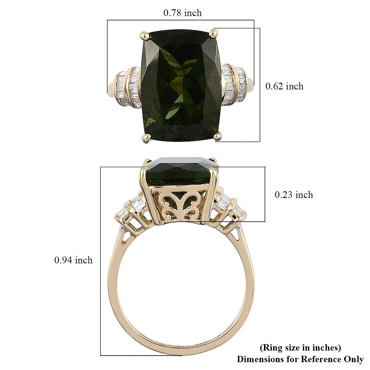Luxoro 10K Yellow Gold AAA Bohemian Moldavite and Diamond Ring (Size 9.0) 2.50 Grams 6.00 ctw image number 5