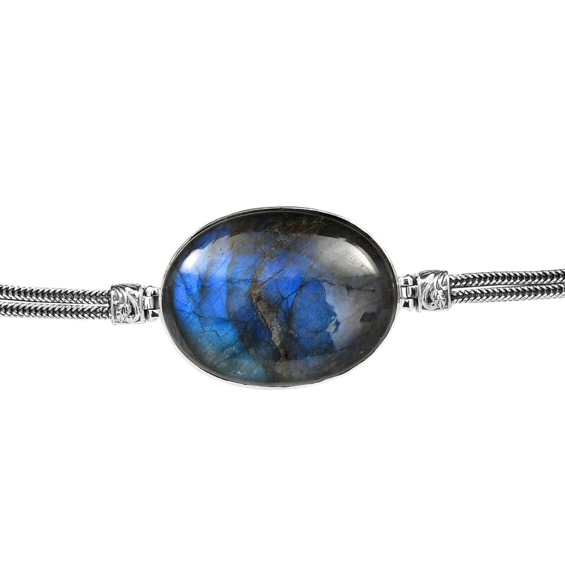 Ankur Treasure Chest Artisan Crafted Malagasy Labradorite Bracelet in Sterling Silver (7.25 In) 76.60 ctw