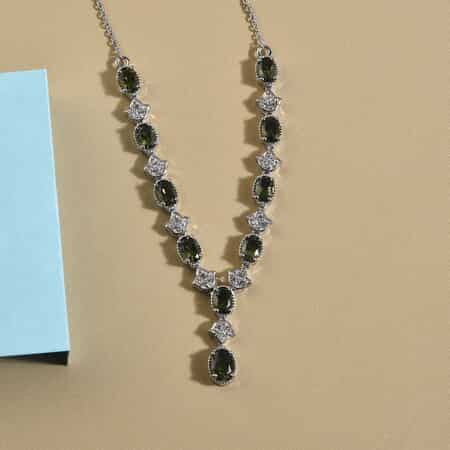 AAA Bohemian Moldavite and White Zircon Necklace 18 Inches in Platinum Over Sterling Silver 4.40 ctw image number 1
