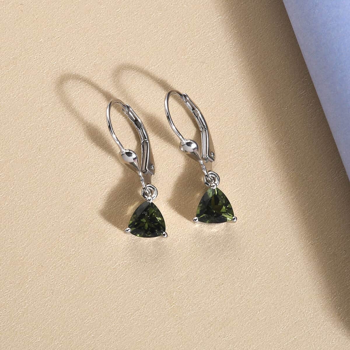 AAA Bohemian Moldavite Lever Back Earrings in Platinum Over Sterling Silver 1.25 ctw image number 1