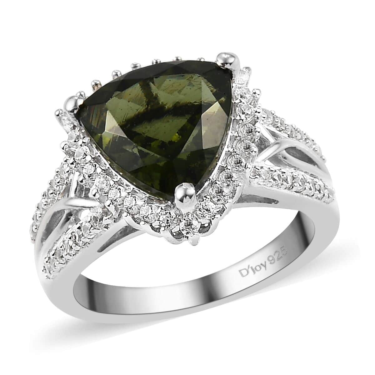 Stunning MOLDAVITE & Zircon Ring in Platinum over newest .925!