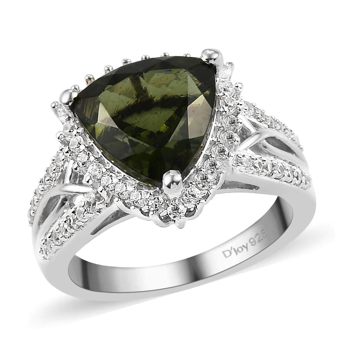 AAA Bohemian Moldavite and White Zircon Ring in Platinum Over Sterling Silver (Size 7.0) 3.50 ctw image number 0