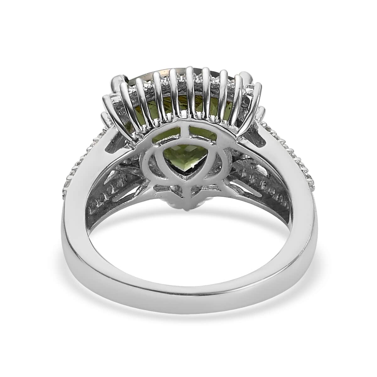 AAA Bohemian Moldavite and White Zircon Ring in Platinum Over Sterling Silver (Size 7.0) 3.50 ctw image number 4