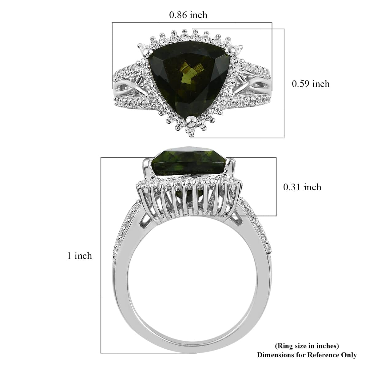 AAA Bohemian Moldavite and White Zircon Ring in Platinum Over Sterling Silver (Size 7.0) 3.50 ctw image number 5