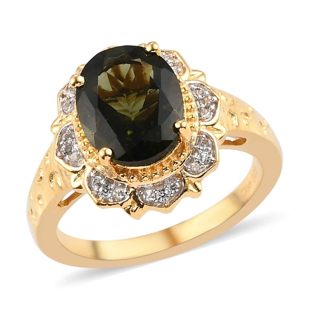 AAA Bohemian moldavite natural zircon men's ring in 2024 yellow gold over sterling