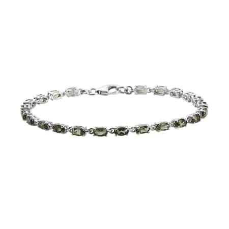 AAA Bohemian Moldavite Tennis Bracelet in Platinum Over Sterling Silver (7.25 In) 4.25 ctw image number 0