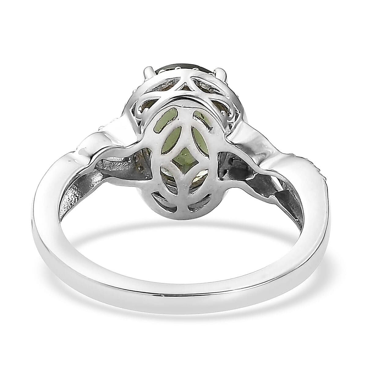 AAA Bohemian Moldavite and Natural White Zircon Infinity Shank Ring in Platinum Over Sterling Silver (Size 10.0) 1.85 ctw