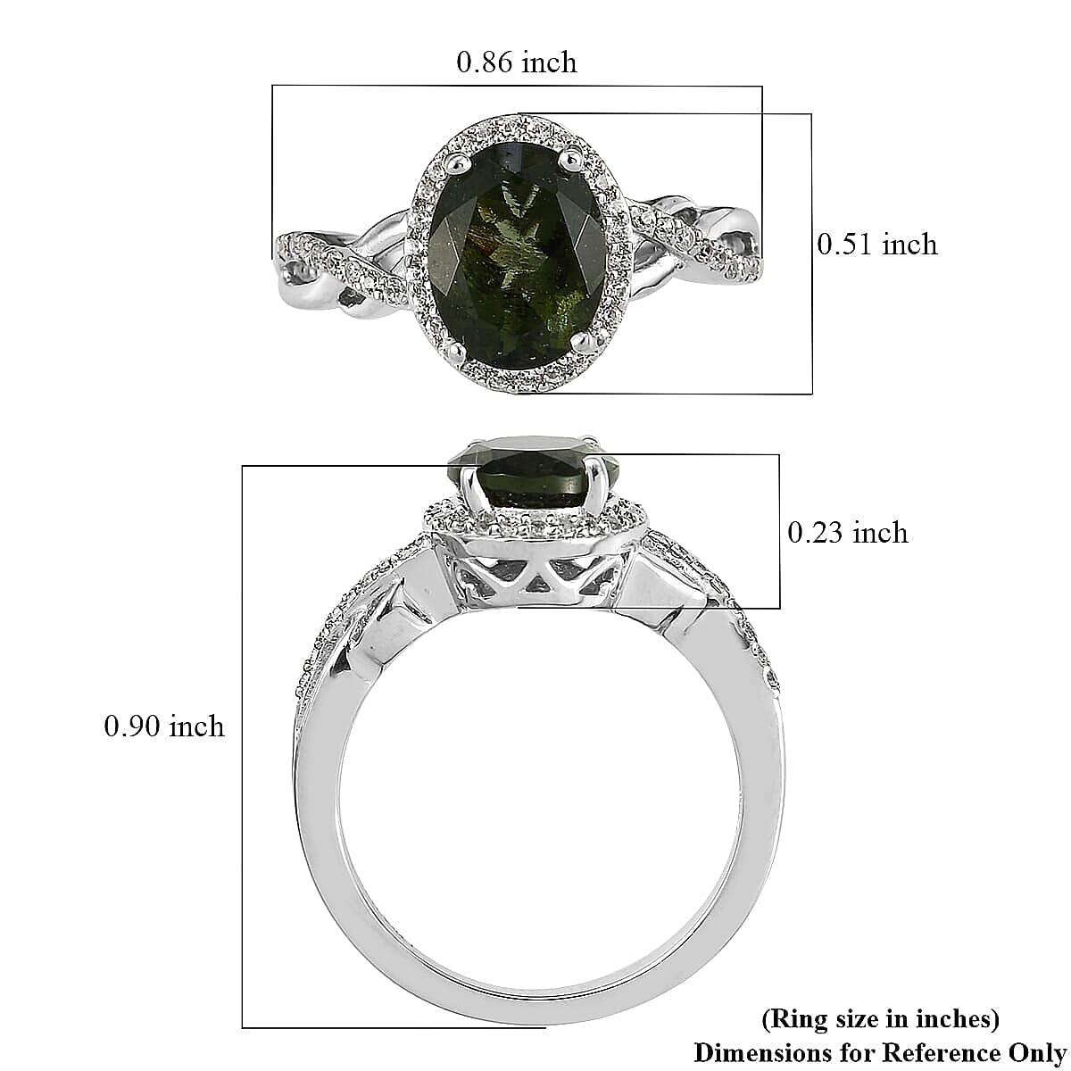 AAA Bohemian Moldavite and Natural White Zircon Infinity Shank Ring in Platinum Over Sterling Silver (Size 10.0) 1.85 ctw