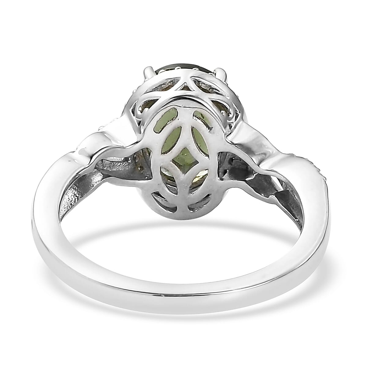 AAA Bohemian Moldavite and Natural White Zircon Infinity Shank Ring in Platinum Over Sterling Silver (Size 7.0) 1.85 ctw