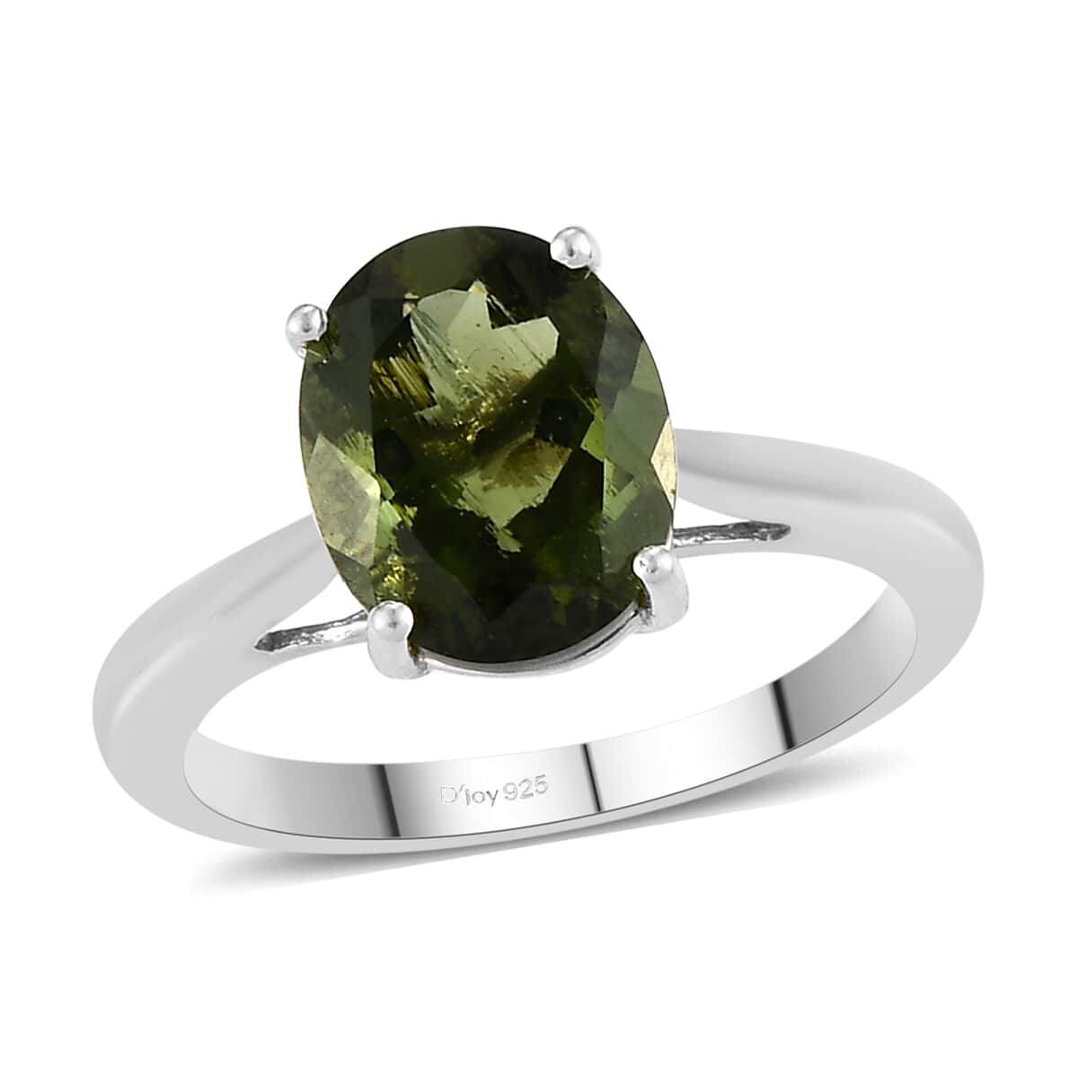AAA Bohemian Moldavite Solitaire Ring in Platinum Over Sterling Silver (Size 10.0) 2.15 ctw image number 0