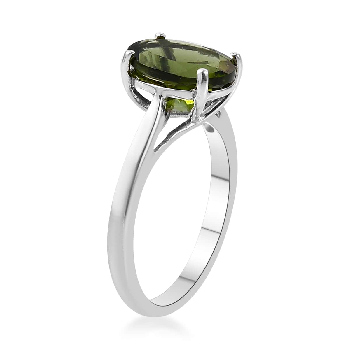 AAA Bohemian Moldavite Solitaire Ring in Platinum Over Sterling Silver (Size 10.0) 2.15 ctw image number 3