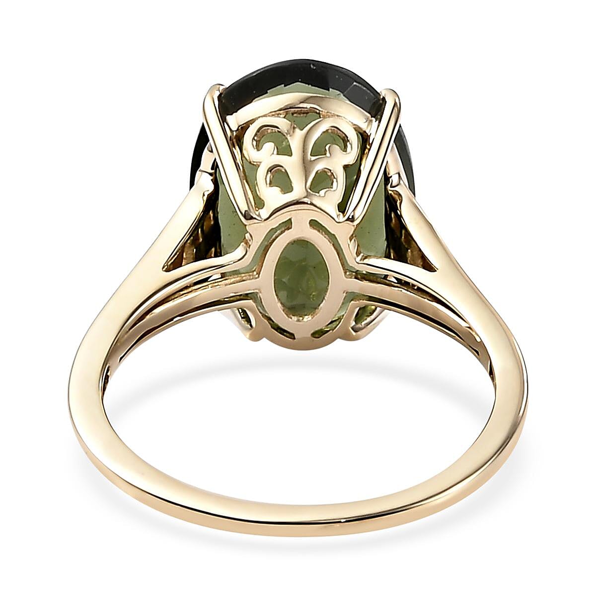 Luxoro 10K Yellow Gold AAA Bohemian Moldavite and Diamond Ring (Size 9.0) 5.00 ctw image number 4