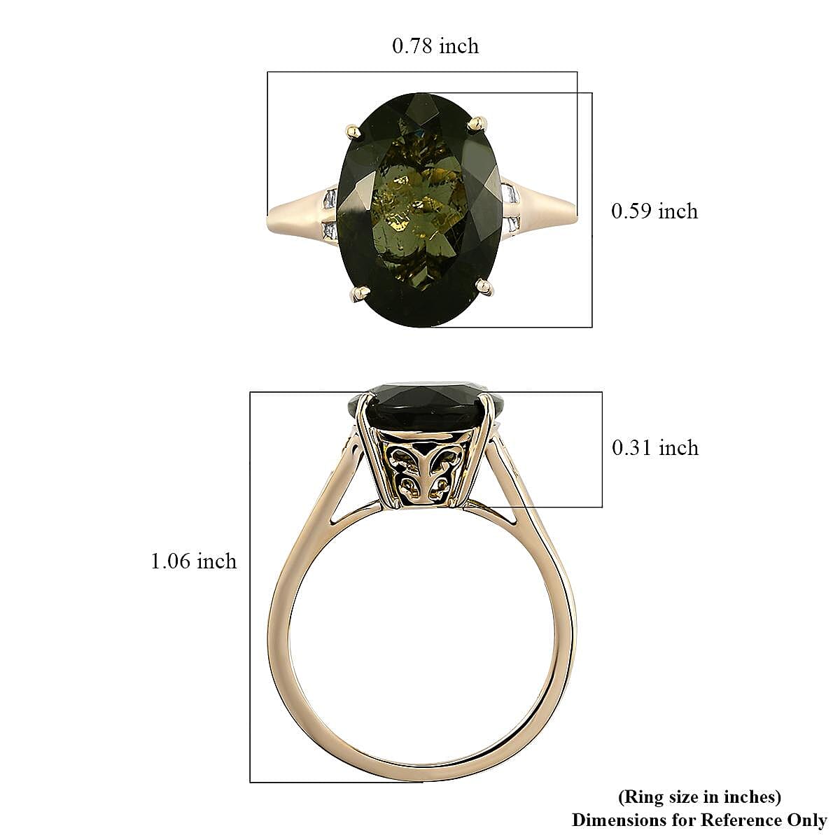 Luxoro 10K Yellow Gold AAA Bohemian Moldavite and Diamond Ring (Size 9.0) 5.00 ctw image number 5