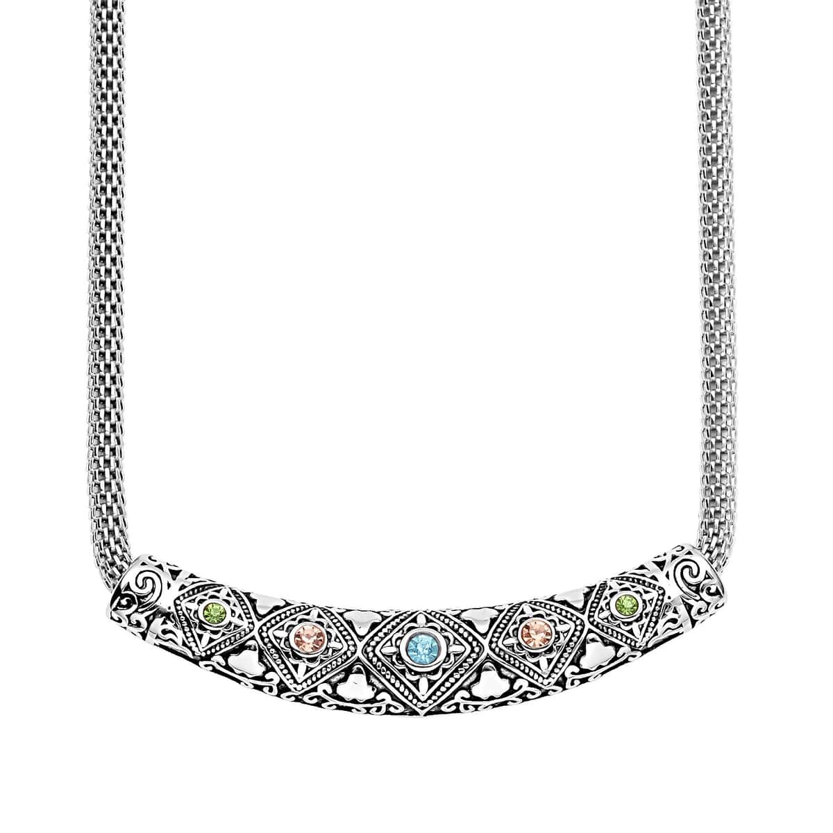 Multi Color Austrian Crystal Mesh Chain Necklace 20 Inches in Black Oxidized & Stainless Steel image number 0