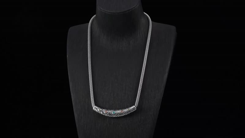Multi Color Austrian Crystal Mesh Chain Necklace 20 Inches in Black Oxidized & Stainless Steel
