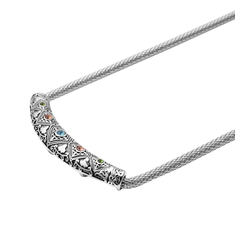Multi Color Austrian Crystal Mesh Chain Necklace (20 Inches) in Black Oxidized & Stainless Steel , Tarnish-Free, Waterproof, Sweat Proof Jewelry