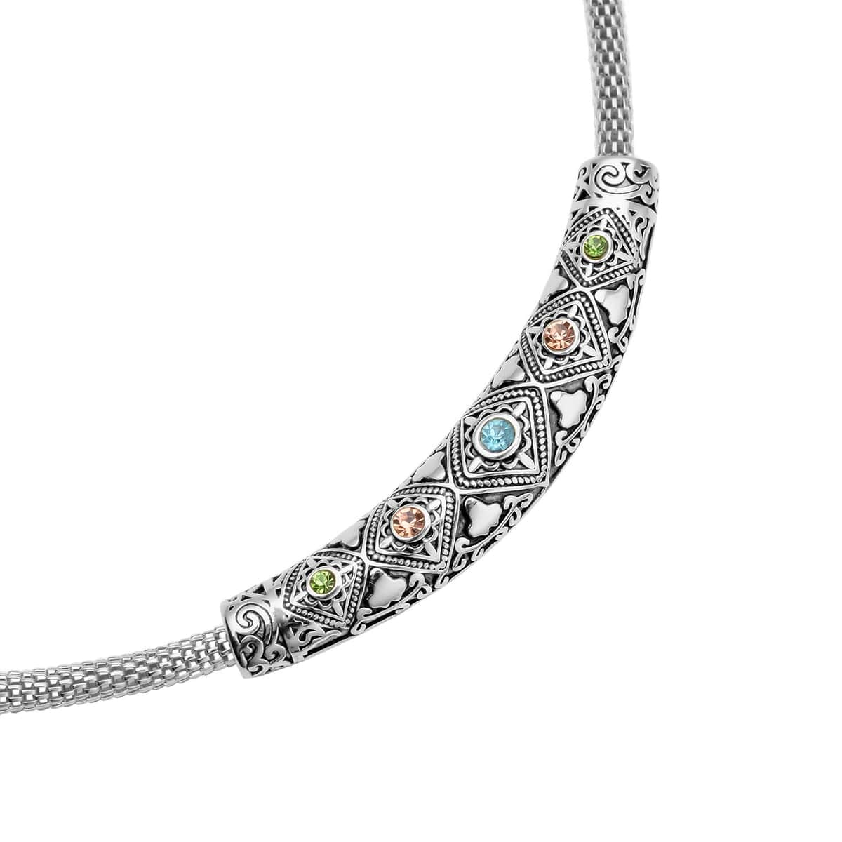 Multi Color Austrian Crystal Mesh Chain Necklace 20 Inches in Black Oxidized & Stainless Steel image number 4