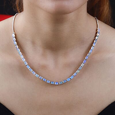 Premium Ethiopian Welo Opal Necklace 18 Inches in Platinum Over Sterling Silver 10.10 ctw
