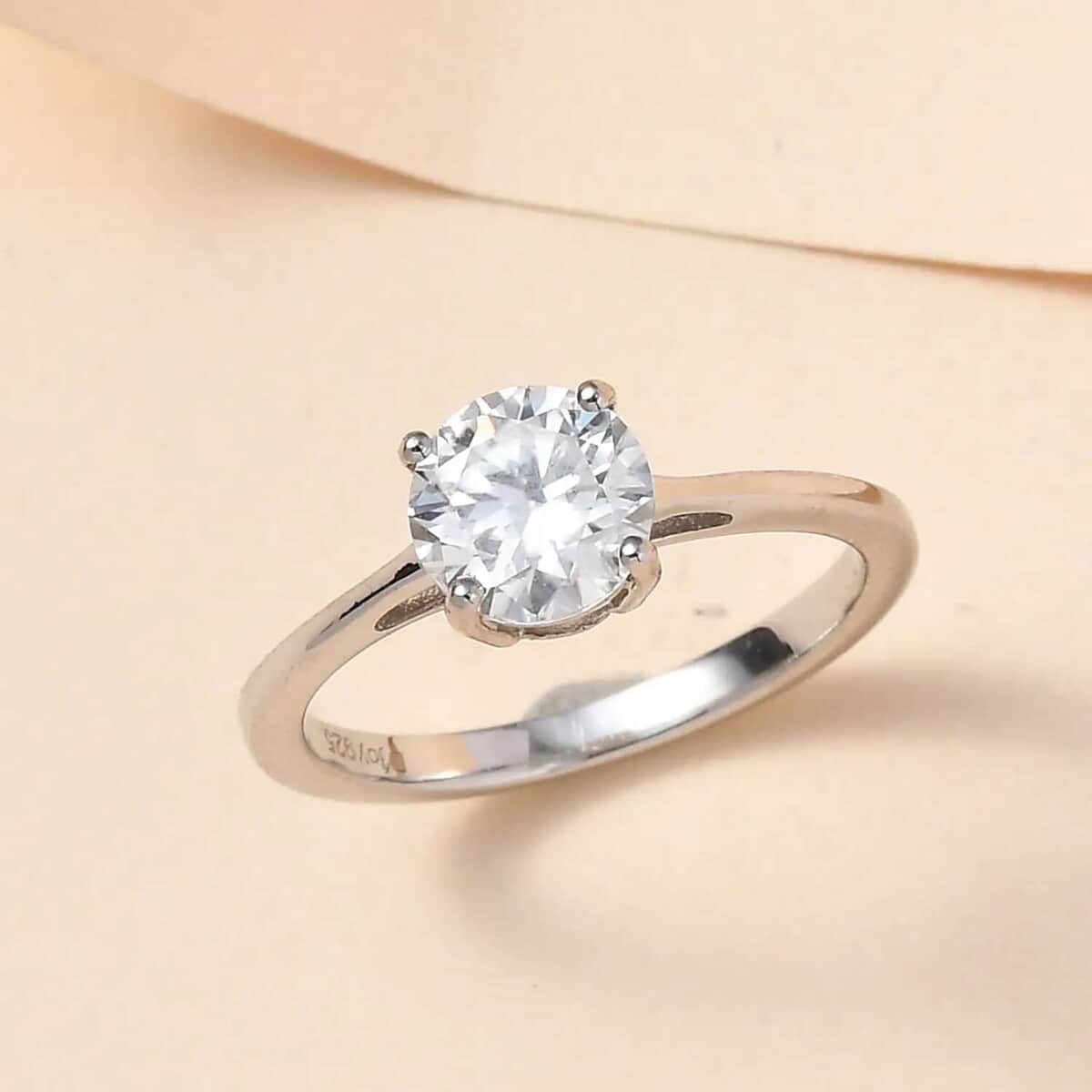 Moissanite VS-EF Solitaire Ring in Platinum Over Sterling Silver 1.00 ctw image number 1