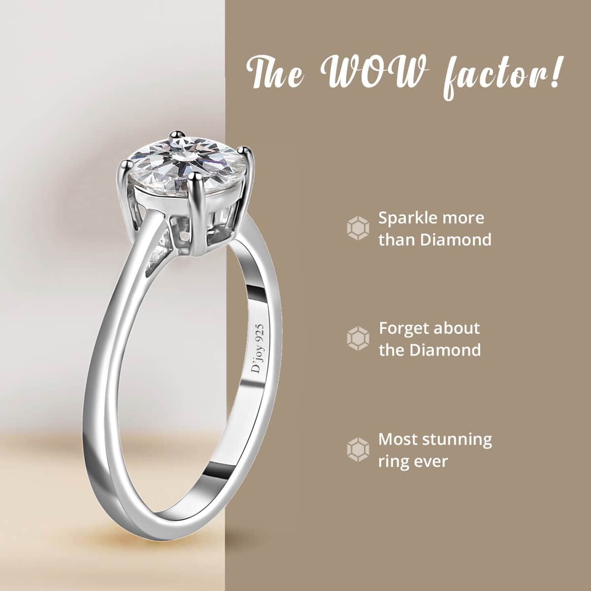 Moissanite VS-EF Solitaire Ring in Platinum Over Sterling Silver 1.00 ctw image number 3