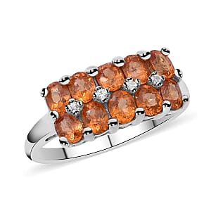 Tanzanian Spessartine Garnet and Natural White Zircon Ring in Platinum Over Sterling Silver (Size 8.0) 1.85 ctw