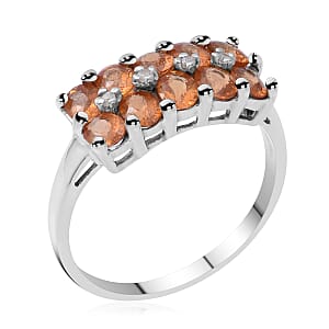 Tanzanian Spessartine Garnet and Natural White Zircon Ring in Platinum Over Sterling Silver (Size 8.0) 1.85 ctw