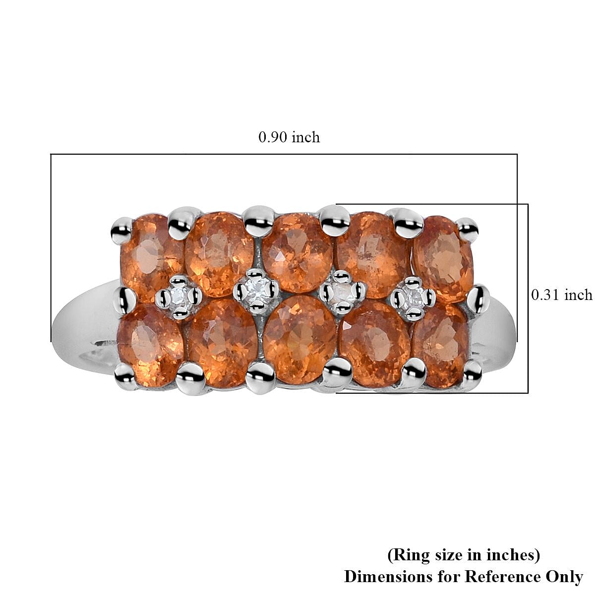 Tanzanian Spessartine Garnet and Natural White Zircon Ring in Platinum Over Sterling Silver (Size 8.0) 1.85 ctw image number 4