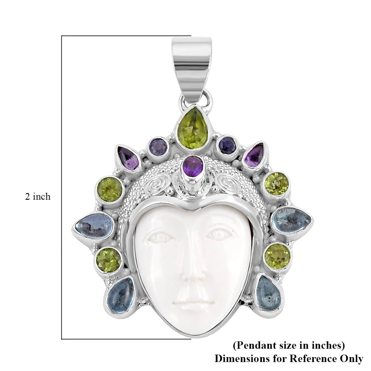 Sajen Silver Carved Bone and Multi Gemstone Pendant in Sterling Silver 5.75 ctw image number 5